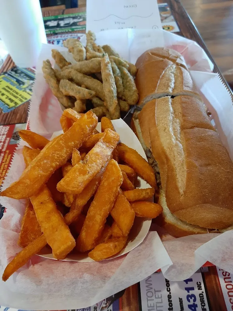 8 in Philly Steak and Cheese with Sweet Potato Fries and Fried Green Beans