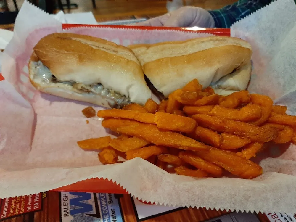 Philly Cheese Steak Sub with Sweet Potato Fries